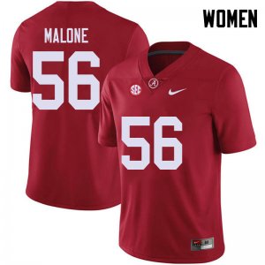 NCAA Women's Alabama Crimson Tide #56 Preston Malone Stitched College 2018 Nike Authentic Red Football Jersey LK17S22FH
